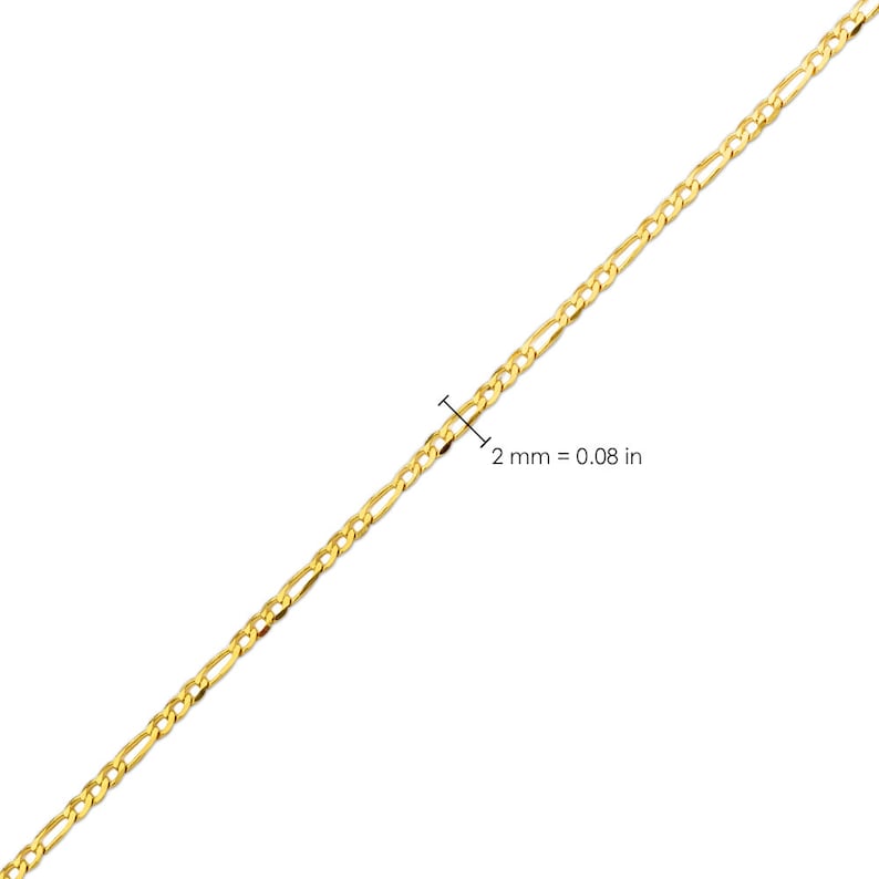 Available in 16 to 24 inches 10K Yellow Gold 2mm Solid Figaro Chain Necklace