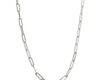 LoveBling 14K White Gold 4mm Paper Clip Link Necklace