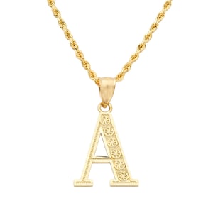 LoveBling 10K Yellow Gold A to Z Alphabet Initial Letter Charm Pendant (Medium Size)