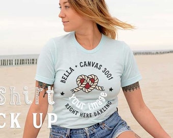 Bella Canvas Heather Ice Blue Mockup, Bella Canvas Mockup, Bella Canvas 3001, Shirt Mockup, Model Mockup, Bella Canvas Shirt