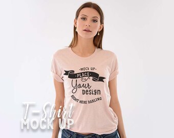 Download Bella Canvas 3001 Mockup Bella Canvas 3001 Heather Prism Peach Shirt Mockup Model Mockup Bella Canvas Mockup T Shirt Mock Up Free Psd Mockups Templates