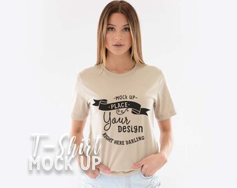 Download Bella Canvas 3001 Mockup Bella Canvas 3001 Tan Shirt Mockup Model Mockup Bella Canvas Mockup T Shirt Mock Up Top 5 Best Website To Find Free Mockup PSD Mockup Templates