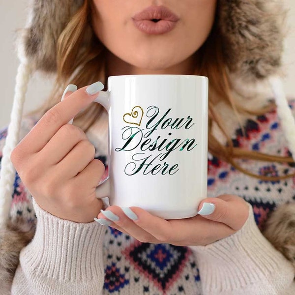 Mug Mockup, Winter Mug Mockup, Styled Stock Photography, Printful Mug Mockup, White Coffee Mug Mockup, Blank Mug Photo