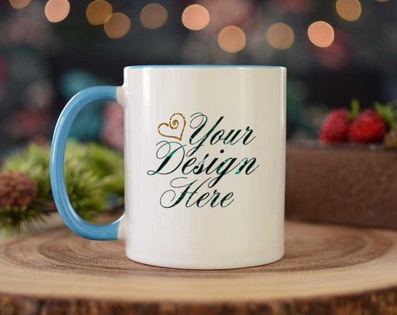 Mug Mockup Blue Handle Mug Mockup Styled Stock Photography