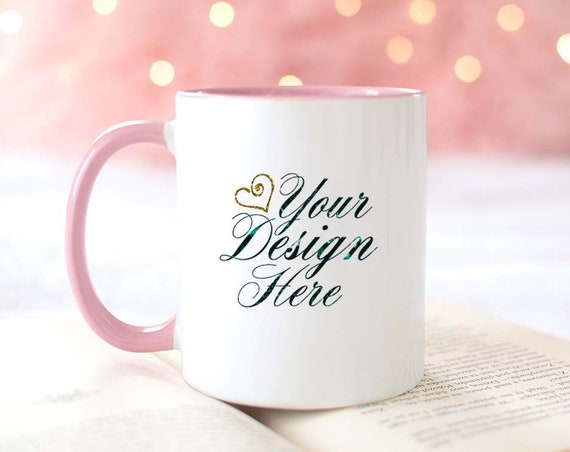 Mug Mockup Pink Handle Winter Mug Mockup Styled Stock