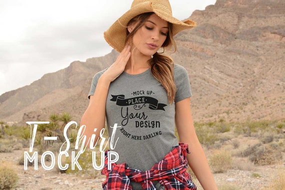 Bella Canvas 3001 Mockup Deep Heather Shirt Mockup Model