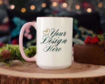 Mug Mockup Pink Handle Winter Mug Mockup Styled Stock Etsy
