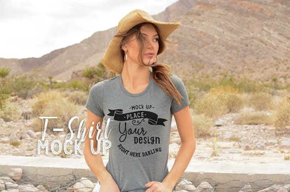 Bella Canvas 6004 Mockup Deep Heather Shirt Mockup Model