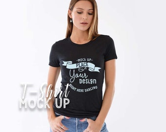 Download Free Bella Canvas Mockup, Bella Canvas 6004 Black Heather, Shirt Mockup, Model Mockup, Bella Canvas Black Heather, T Shirt Mock Up PSD Template