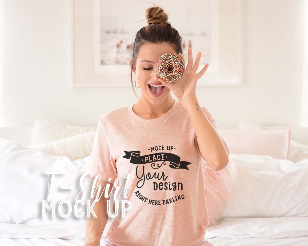 Bella Canvas 3001 Heather Peach Shirt Mockup Model Mockup Heather Peach T-Shirt Mockup