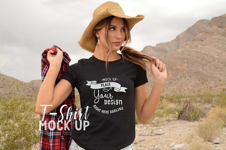Download Bella Canvas 6004 Mockup Black Heather Shirt Mockup Model | Etsy