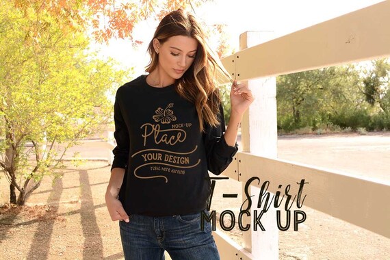 Long Sleeve Mockup Bella Canvas 3501 Mockup Black Long Etsy
