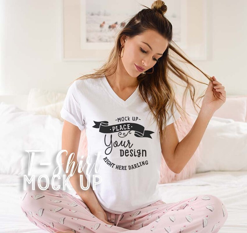 Download White V-Neck Mockup Bella Canvas Mockup White V-neck Shirt ...
