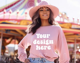 Gildan 18000 Mockup Pink, Gildan 18000 Pink Mockup, Pink Sweatshirt Mockup