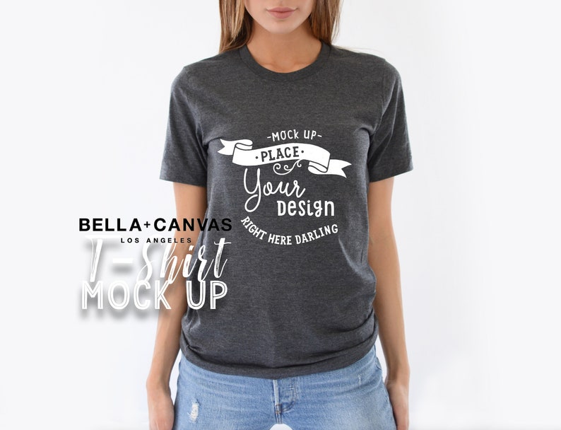 Bella Canvas 3001 Mockup, Bella Canvas 3001 Dark Grey Heather, Maquette de chemise, Maquette de modèle, Bella Canvas Mockup, T Shirt Mock Up image 1