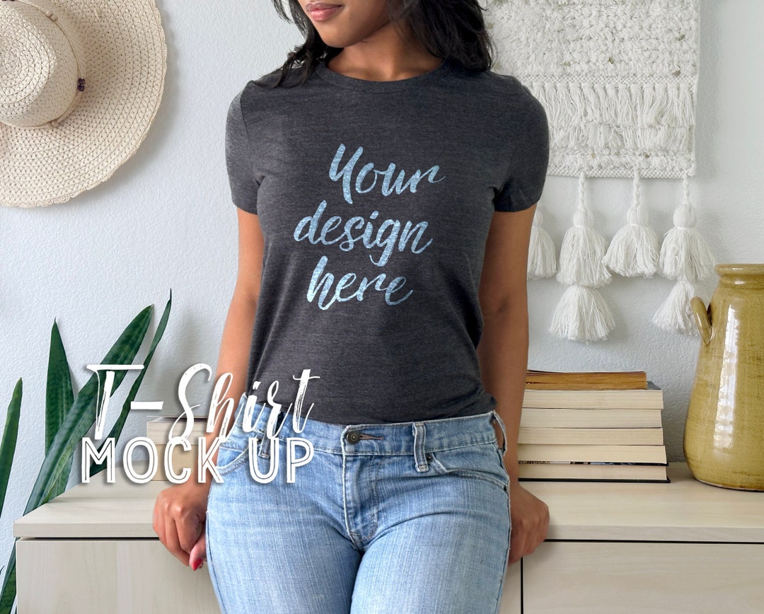 Bella Canvas 6004 Dark Heather Mockup, Bella Canvas 6004 Mockup, Black