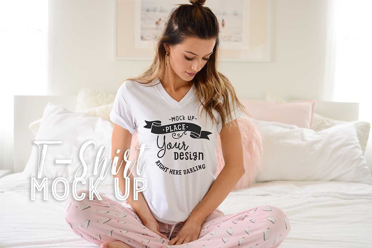 Download White Tshirt Mockup Bella Canvas Mockup White V-neck Shirt ...