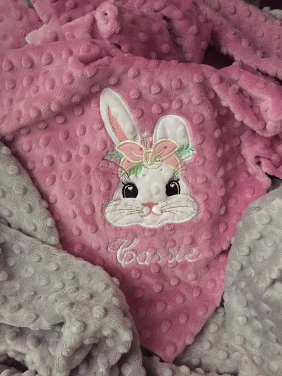 Pink Minky Bunny Baby Blanket/baby Girl Blanket/minky Baby Blanket Etsy