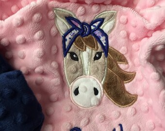 Manta de bebé Minky de caballo/manta de niña/manta de bebé rosa