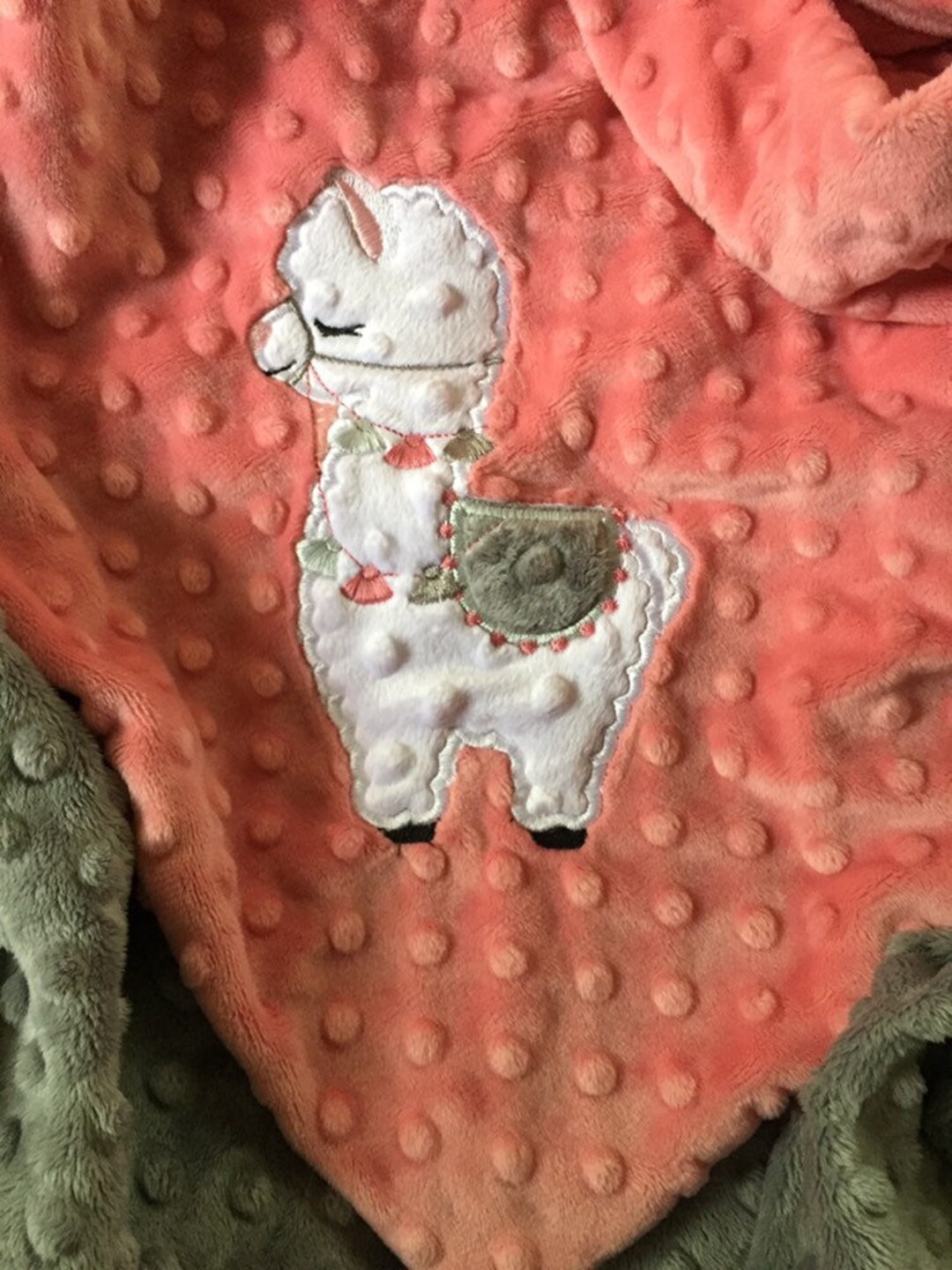 Girl Llama Minky Baby Blanket/baby Girl Blanket/coral Baby Llama
