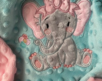 Minky Baby Girl Elephant Blanket/Baby Blanket/baby Girl blanket