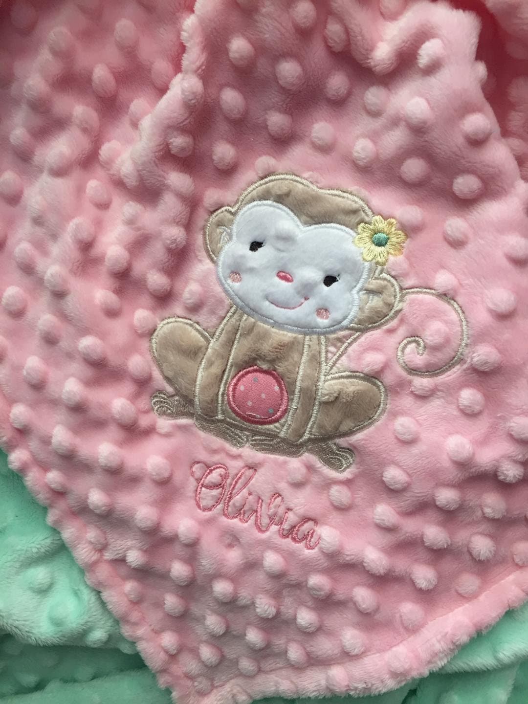 Monkey Minky Baby Girl Blanket/baby Girl Blanket/pink Baby Blanket Etsy