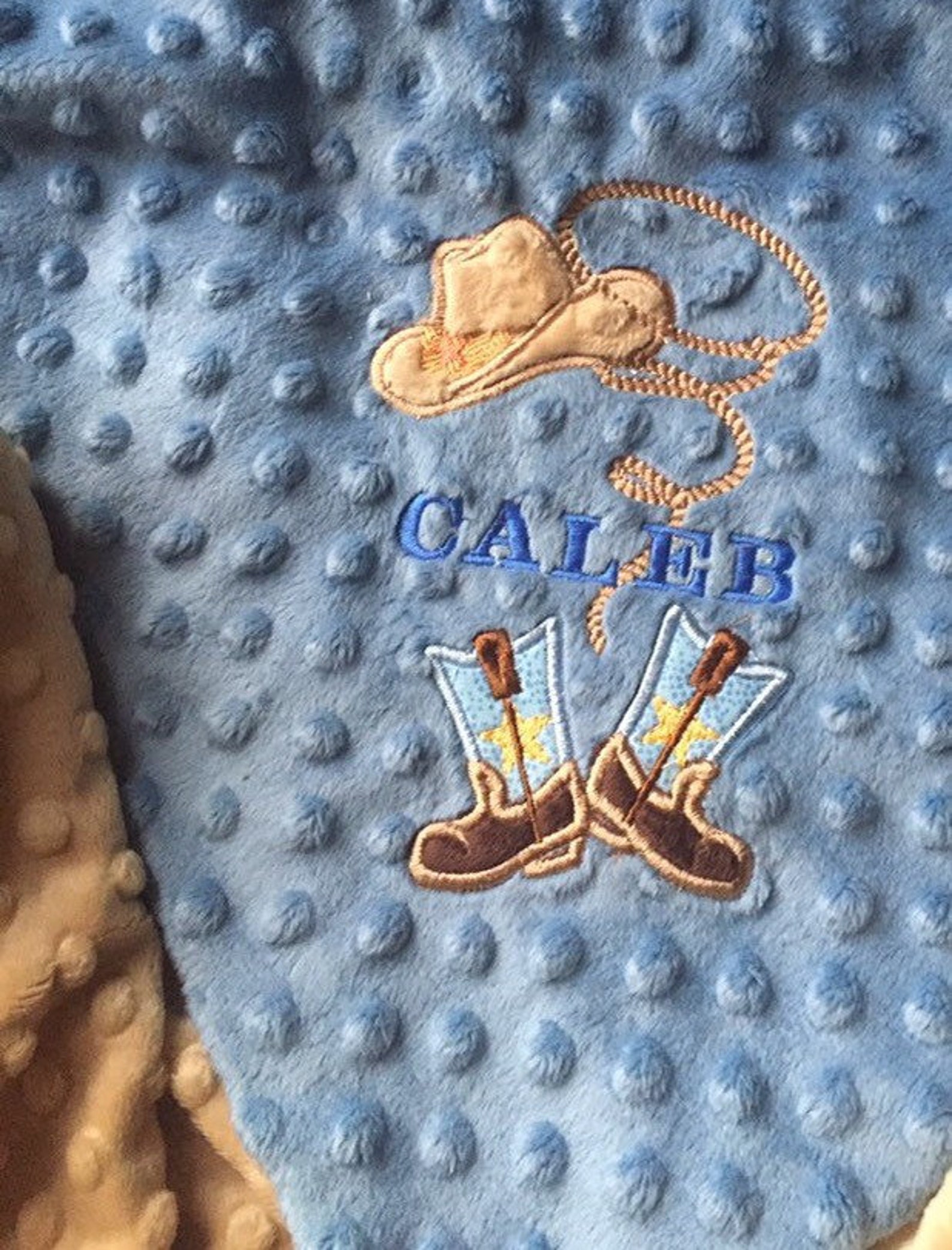 Minky Cowboy Baby Boy Blanket/blue Baby Blanket/baby Boy Etsy