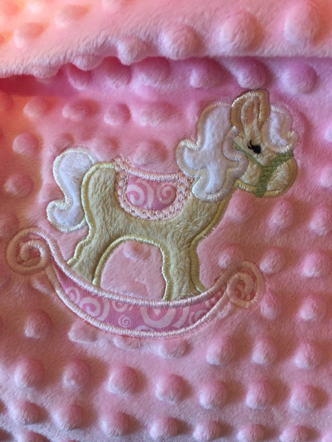 Rocking Horse Minky Baby Blanket/baby Girl Blanket/pink Baby Etsy
