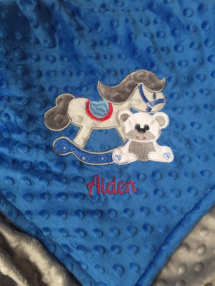 Rocking Horse Minky Baby Boy Blanket/baby Boy Blanket/blue Baby Blanket Etsy UK