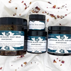 Moroccan Black Soap/Exfoliating Soap/Beldi Soap/Savon Noir(With Rose/Lavender & Turmeric)