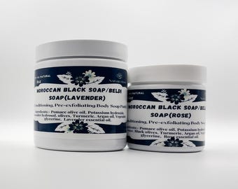 Jabón negro Beldi marroquí / Exfoliante, poca espuma (Rosa/Lavanda y Cúrcuma)