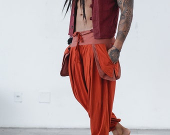 Om Pants with Linen - Thai Pants - Handmade, Cotton, Hippie, Psytrance - Aladdin Pants, Harem Pants, Balloon Pants