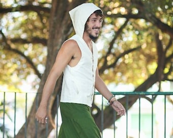 Samurai Vest - Linen Vest - Rustic, Cotton, Hippie, Psytrance, Elf, Dwarf - Pointy Hood
