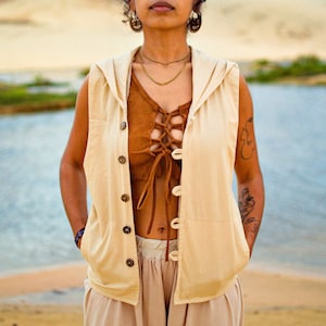 Samurai Vest - Linen Vest - Rustic, Cotton, Boho - Hippie, Psytrance, Elf, Dwarf - Pointy Hood