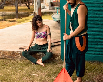 Handmade Cotton Harem Pants with Natural Leather Details