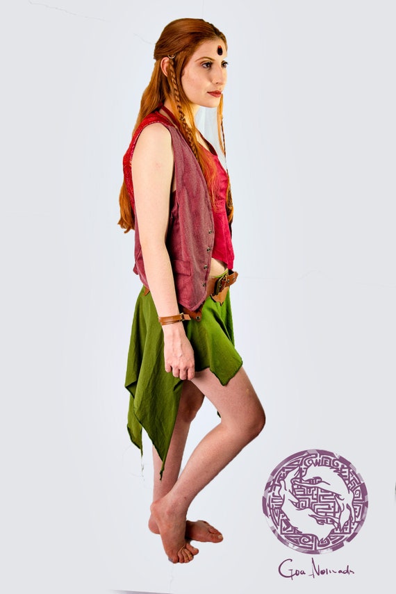 Silk Goa Skirt Elf Handmade Boho Fairy Suede Gypsy Pointy Skirt Psytrance Hippie Cotton