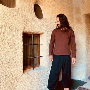 Goa Shirt - Long Shirt - Rustic, Coconut Button, Hippie, Psytrance, Cotton, Classy