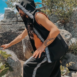 Witcher Vest - Goa Nomads - Raw Linen - Hooded Vest - Rustic, Tribal, Cotton, Hippie, Psytrance, Elf, Dwarf, Mage, Sorcerer