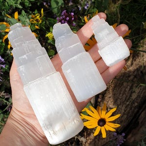 Large raw Selenite tower, Mini Selenite tower, 6.5cm-20cm Selenite Tower, Selenite Mountain Pillar, Crystal charging block