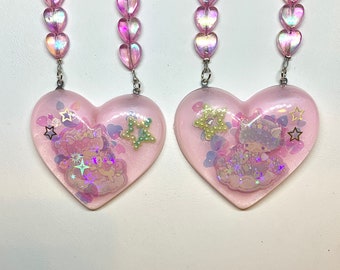 Handmade Little Twin Stars Unicorn Holographic Pendants with Beaded Necklace