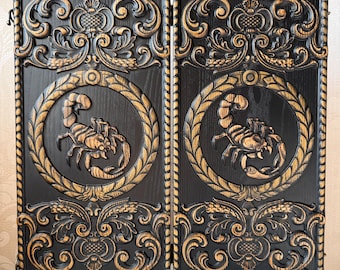 LUXE houten BACKGAMMON-set handgemaakte speelbord 48 cm (19"), gesneden, schorpioen