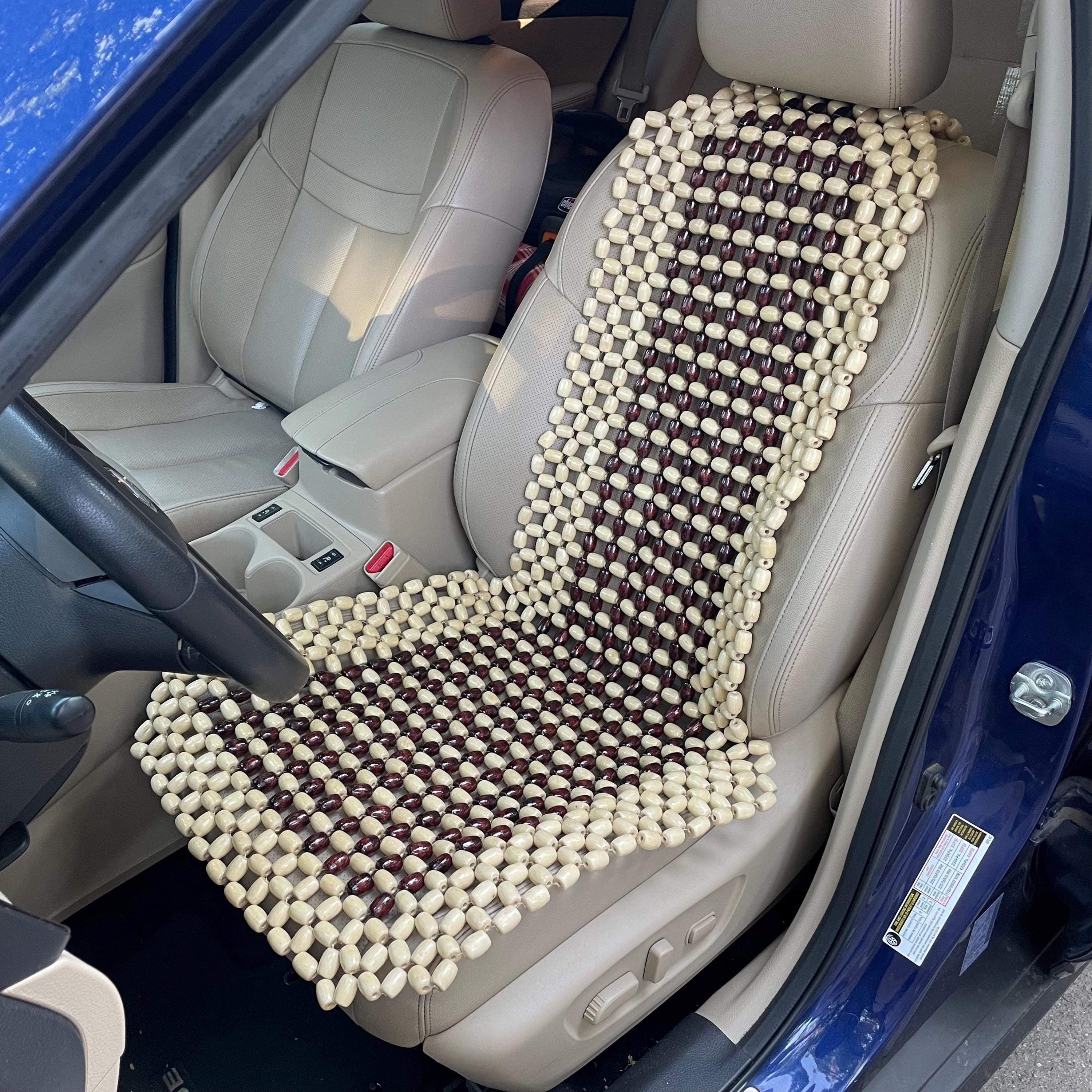 thumbnail image 2 of CLA Natural Wood Bead Seat Cover & Massage Cushion – Blue, For Car/Office/Home 2 of 6