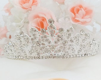 Plata diabóxea Tiara, Accesorio de pelo nupcial, Corona de novia, Corona de boda, Corona de boda de cristal, tocado de la boda