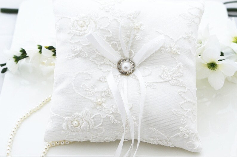 Wedding Ring Pillow Ring Bearer Pillow Satin Lace Ring Pillow Wedding Pillow Ring Cushion Ring Bearer White Wedding Ring Pillow
