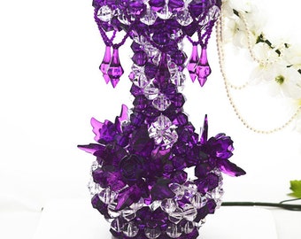 Handmade Purple Flower Vase, Handmade Vase Centerpiece Beadwork, Flower Vase