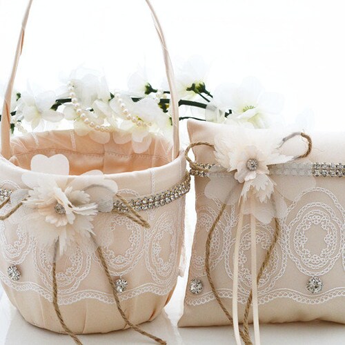 Flower Girl Basket and Ring Bearer Pillow Set Flower Girl Etsy
