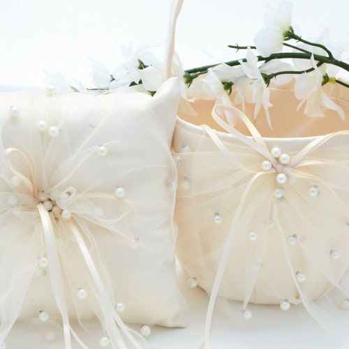 Ring Bearer Pillow Flower Girl Basket Pillow Basket Set Etsy