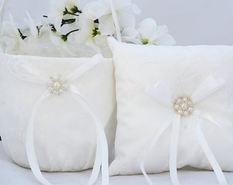 Ring Bearer Pillow,Flower Girl Basket, Pillow Basket Set, Wedding Basket, Wedding Pillow, Flower girl basket set