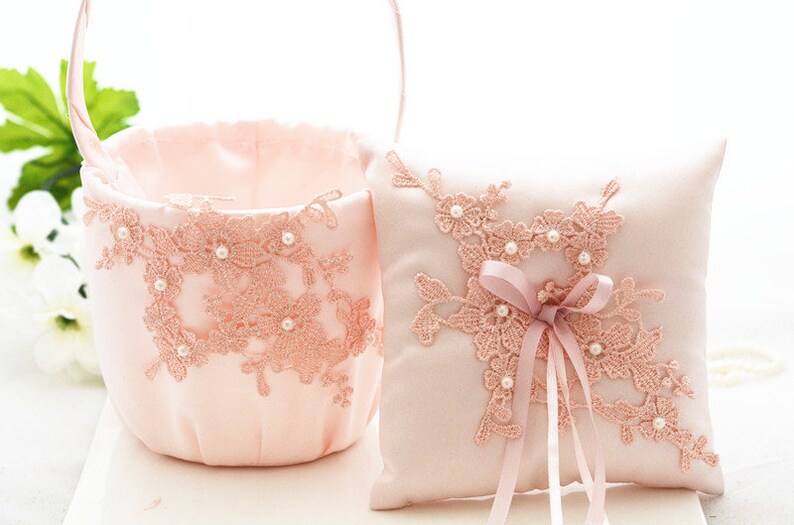 Pink Ring Bearer Pillow Flower Girl Basket Pillow Basket Etsy