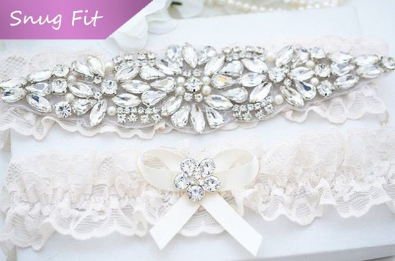 No Slip Bridal Garter Set Bridal Lace Garter Wedding Garter Set Snug Fit Wedding Lace Garter Set Crystal Garter Set Wedding Lace Garter
